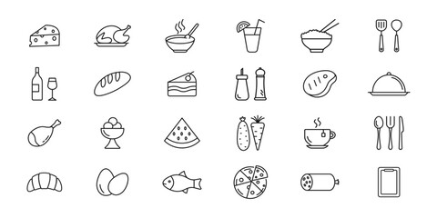 Food line icon set. Meal and drink, dishes. Vector illustration