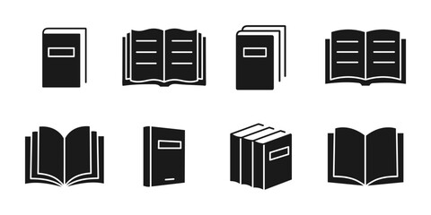 Book icon set. Silhouette style. Vector illustration