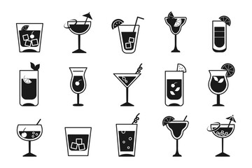 Cocktails of alcohol set. Vector illustration