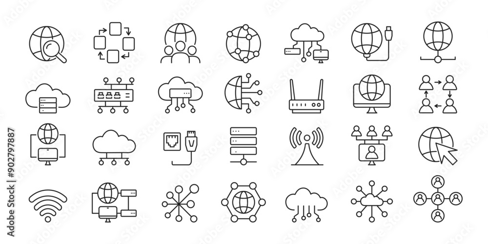 Wall mural set of internet computer icon set. network, web, hosting, software. vector