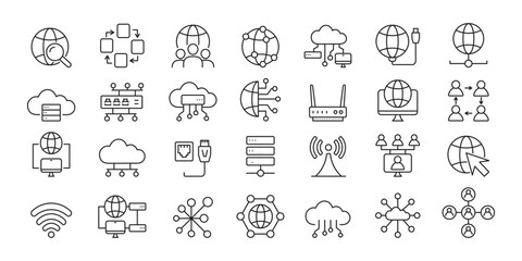 Set of internet computer icon set. Network, web, hosting, software. Vector