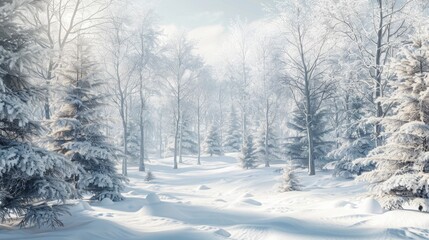 Obraz premium winter forest Christmas background , snowy forest Christmas backdrop ,white winter forest background