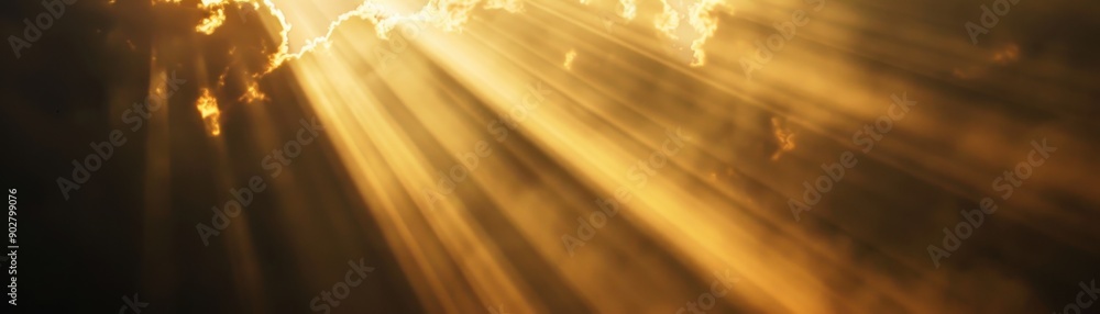Poster the sun is shining through the clouds, creating a warm and peaceful atmosphere. the light is streami