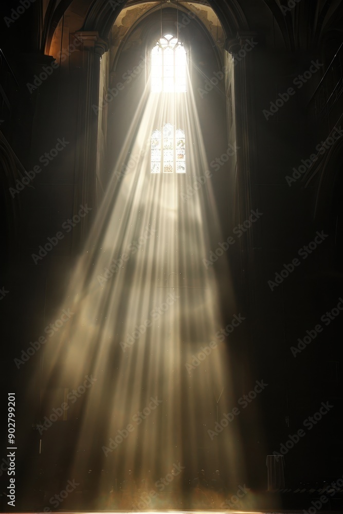 Poster the sun is shining through the clouds, creating a warm and peaceful atmosphere. the light is streami