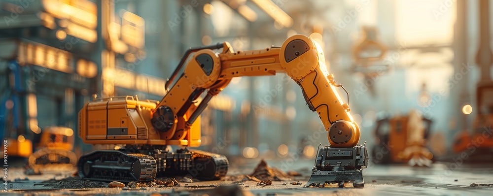 Poster high-resolution image of advanced robotic arms in a modern factory setting