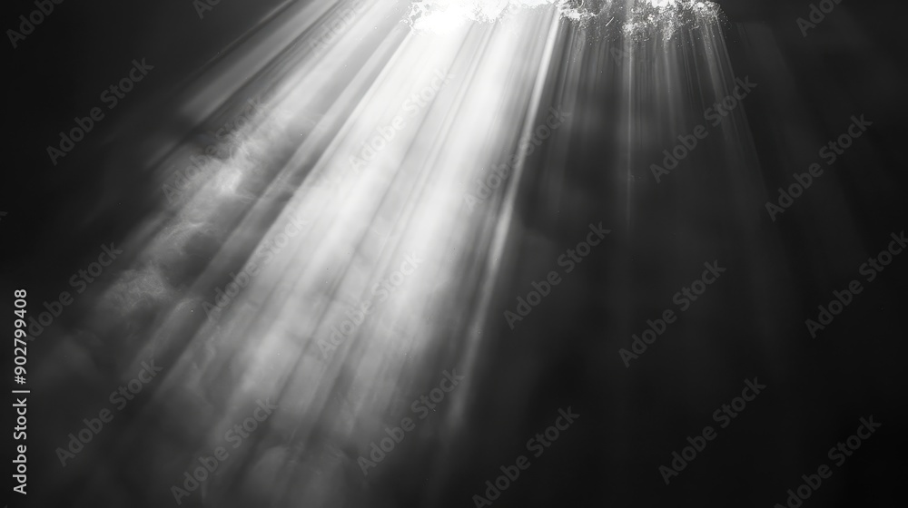 Poster the sun is shining through the clouds, creating a warm and peaceful atmosphere. the light is streami