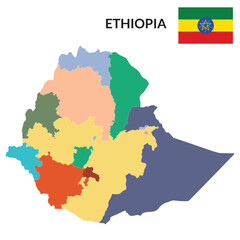 Ethiopia map. Map of Ethiopia in administrative provinces in multicolor