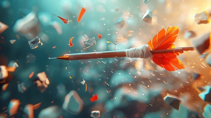 Financial recovery, arrow with bandage, 3D illustration, bounce back concept, copy space, more clarity with clear light and sharp focus , high detailed ,
