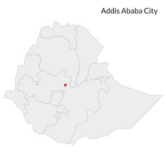 Ethiopia map. Map of Ethiopia with capital city Addis Ababa