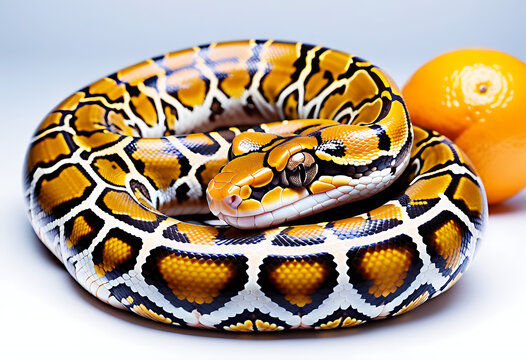 calico ball python pastel citrus colors isolated white background high resolution high details vibrant