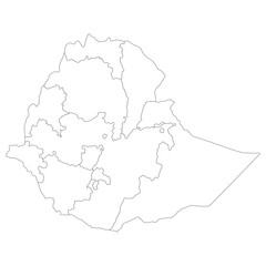 Ethiopia map. Map of Ethiopia in administrative provinces in white color