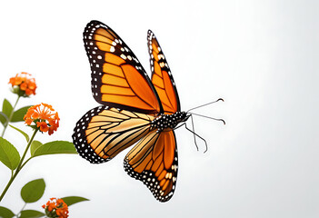 Fototapeta premium flying orange monarch butterfly insect isolated white background high resolution high details vibrant