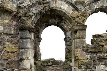 A sheep is standing in an old stone building