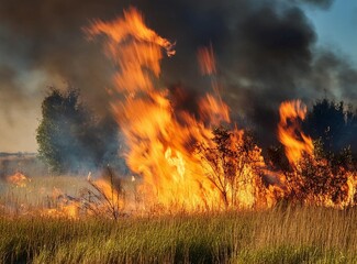Pastureland On Fire - Global Warming - Natural Disaster