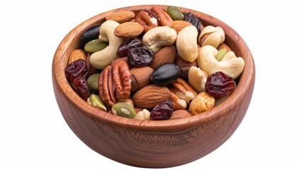 A colorful bowl filled with assorted nuts and dried fruits, perfect for healthy snacking