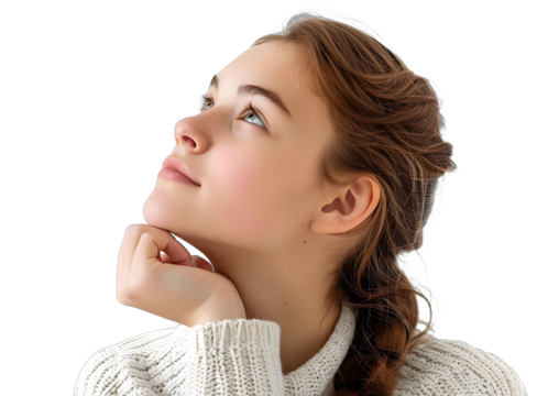 [Transparent Background PNG]Young Woman Gazing Upwards