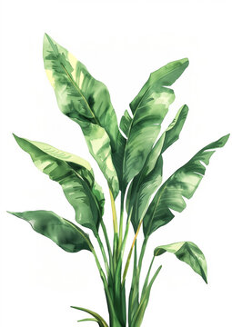 watercolor green banana plant on white clip art preview