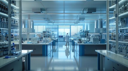 Fototapeta premium Modern high-tech laboratory with advanced equipment and white interiors