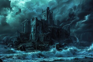 Fototapeta premium Ancient castle ruins by the stormy sea