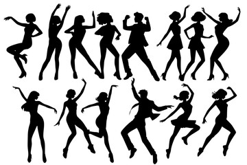 set of shadow dancing people vector silhouette