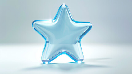3D rendering of a blue glass star, symbolizing achievement and beauty with glass elements.