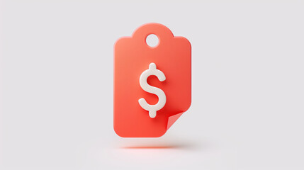 3D rendering of a red price tag with a dollar sign, symbolizing cost and pricing.