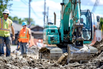 Construction Workers Operating Excavators at a Building Site - A Symbol of Precision, Safety, Construction