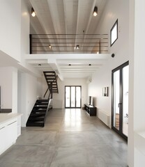 Modern Open Concept Loft Interior Design with Exposed Ceiling Beams