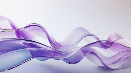 3D rendering of flowing purple and blue glass ribbons, symbolizing elegance and movement with glass elements.