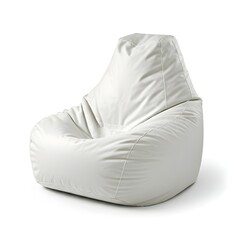 A vibrant white bean bag sideview beanbag resting on a bright white studio backdrop