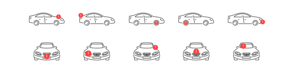 Car maintenance problem icons. Automobile repair vector icon set.