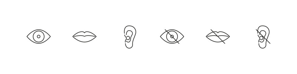 Sense organ vector icon set. Disabled senses feel icons.