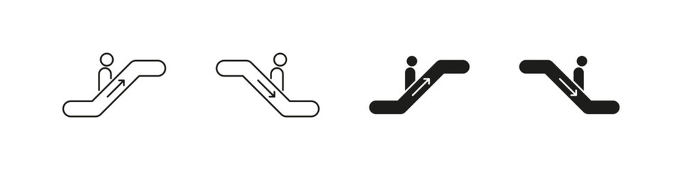 Escalator vector icon set. Moving staircase icons.