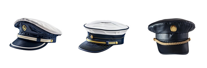Set of Elegant Navy captain hat isolated on transparent background  (4)