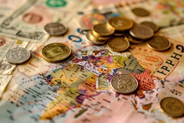 Dive into the World of Finance, with a Tapestry of Notes, Markets, Capital, Investments, Consumerism, Coins