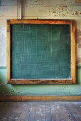 A black chalkboard with a wooden frame. The chalkboard is covered in chalk and has a worn, aged appearance. The wooden frame adds a rustic, vintage touch to the scene