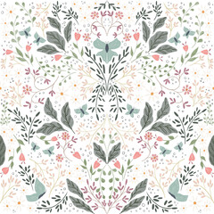 Padrão sem emenda de flor colorida com borboleta. Estampa floral