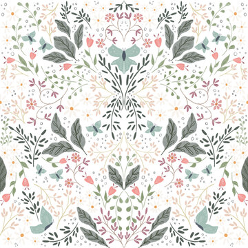 Padr&atilde;o sem emenda de flor colorida com borboleta. Estampa floral