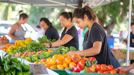Naklejka premium community event focused on healthy living, featuring workshops on nutrition, fitness classes