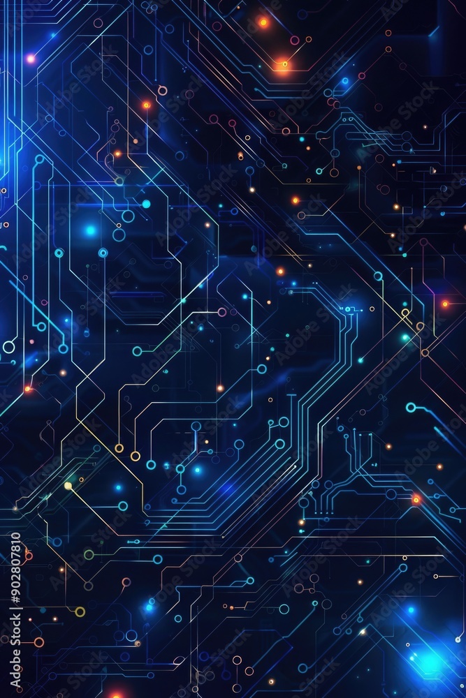 Poster a close-up of a computer circuit board with numerous led lights illuminating the components