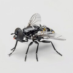 Fototapeta premium Futuristic Robotic Fly with Microchips - Innovation in Nano Technology Concept on White Background, Generative Ai