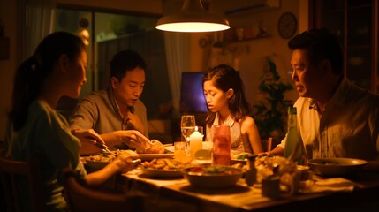 family eating dinner together at the table