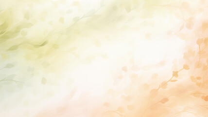 Abstract green and peach background with foliage in watercolor style