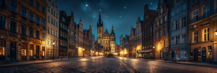 Naklejka premium View of the streets of the old city at night.