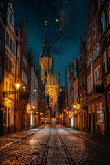 Fototapeta premium View of the streets of the old city at night.