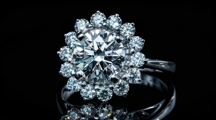 Fototapeta premium Diamond Engagement Ring on Black Background.
