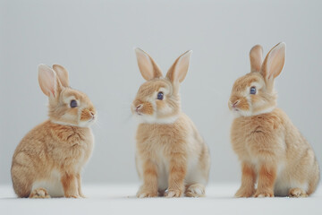 Obraz premium Several rabbits on white background.