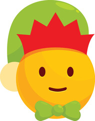 Christmas elf emoji with a green hat and bow tie smiling