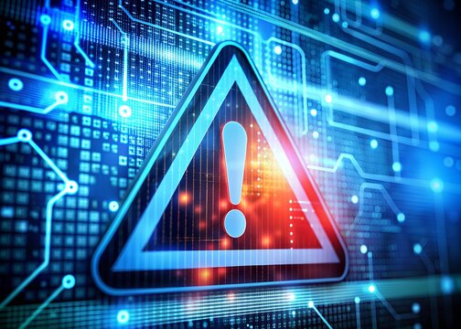 The notification spam is a cyber error symbol warning signs of system failure. concept of risk website technology digital online, leak of software data, caution danger a computer is attacked