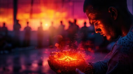 Philanthropic event with donors and beneficiaries interacting, Humanitarian, Warm tones, Digital painting